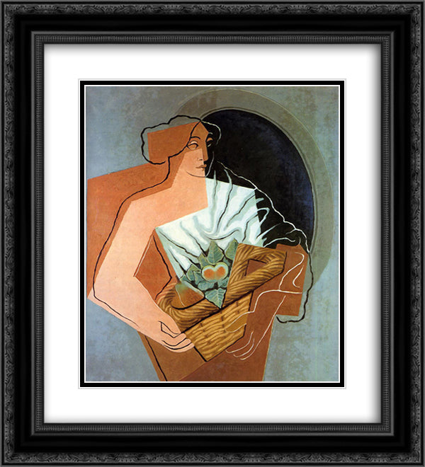 Woman With Basket 20x22 Black Ornate Wood Framed Art Print Poster with Double Matting by Gris, Juan