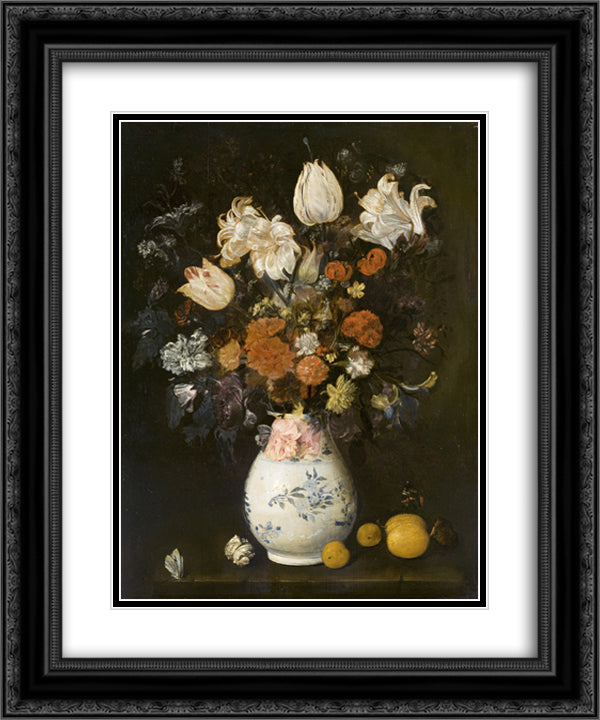 Flowers in a vase 20x24 Black Ornate Wood Framed Art Print Poster with Double Matting by Leyster, Judith