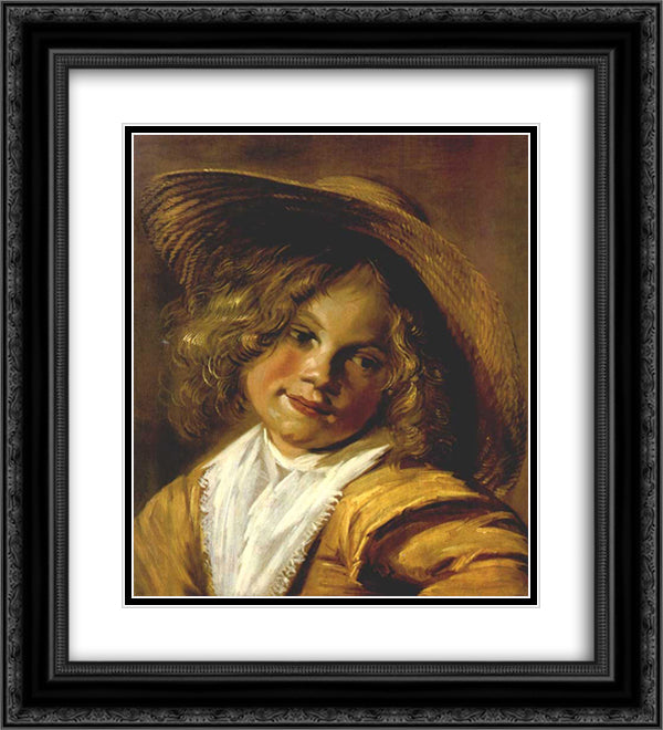 Girl with a Straw Hat 20x22 Black Ornate Wood Framed Art Print Poster with Double Matting by Leyster, Judith