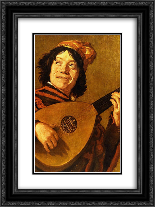 The Jester 18x24 Black Ornate Wood Framed Art Print Poster with Double Matting by Leyster, Judith