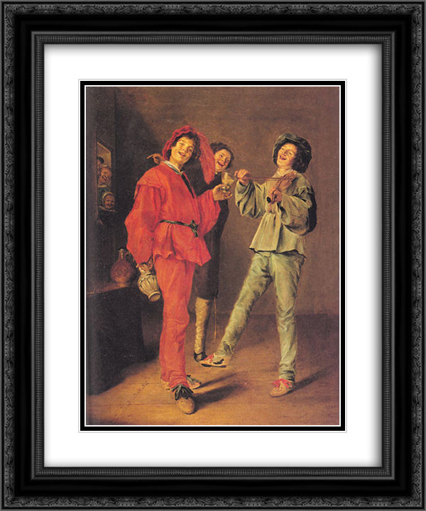Three Boys Merry-making 20x24 Black Ornate Wood Framed Art Print Poster with Double Matting by Leyster, Judith