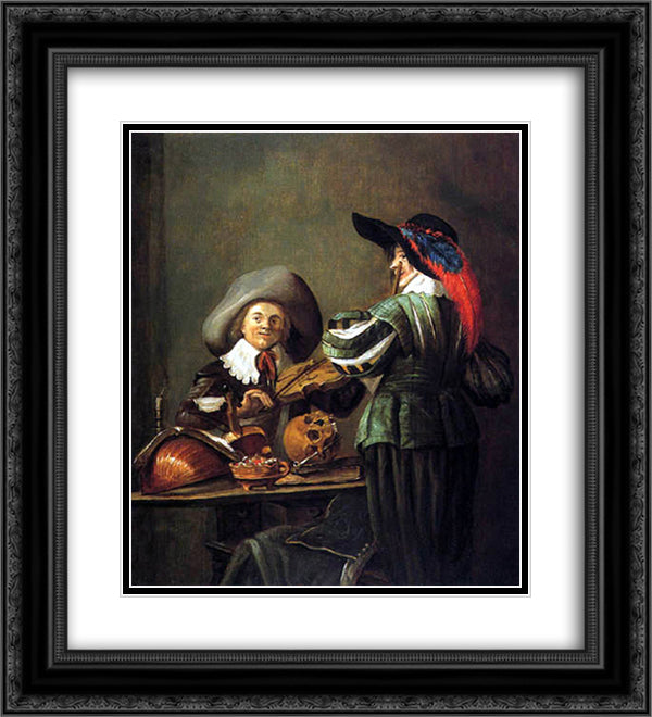 Two musicians 20x22 Black Ornate Wood Framed Art Print Poster with Double Matting by Leyster, Judith