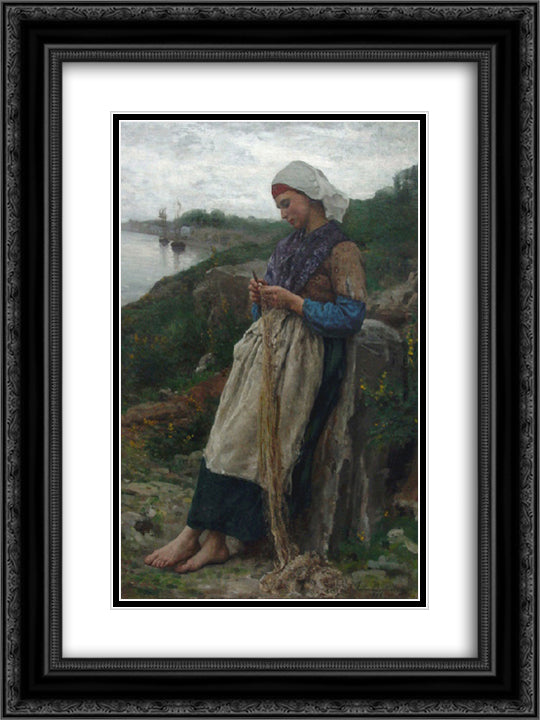 A Fisherman's Daughter 18x24 Black Ornate Wood Framed Art Print Poster with Double Matting by Breton, Jules