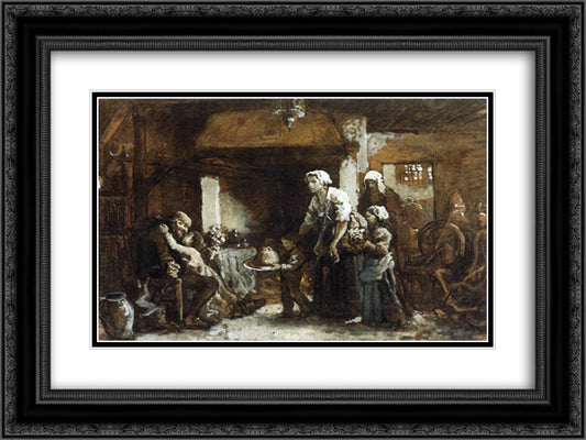 A Party for Grandfather (sketch) 24x18 Black Ornate Wood Framed Art Print Poster with Double Matting by Breton, Jules
