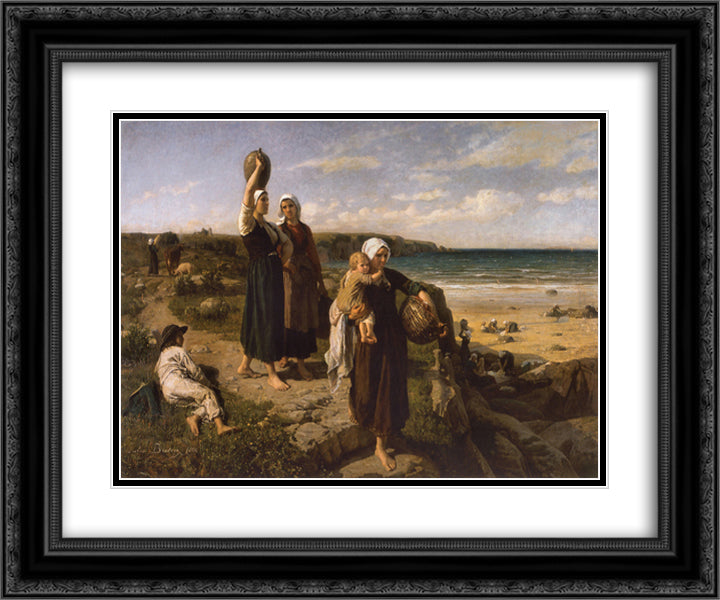 A Spring by the Sea 24x20 Black Ornate Wood Framed Art Print Poster with Double Matting by Breton, Jules