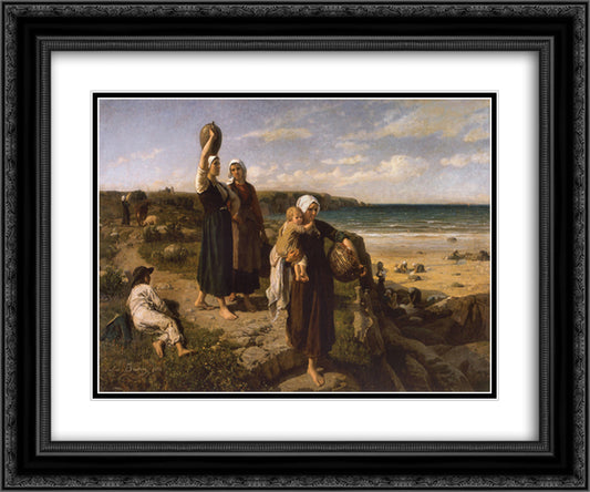 A Spring by the Sea 24x20 Black Ornate Wood Framed Art Print Poster with Double Matting by Breton, Jules