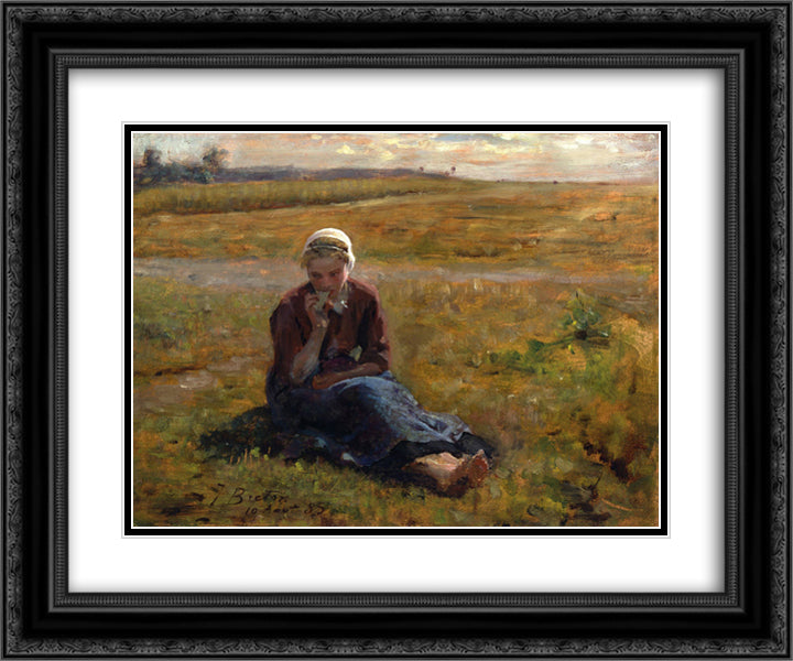 Afternoon Repast 24x20 Black Ornate Wood Framed Art Print Poster with Double Matting by Breton, Jules