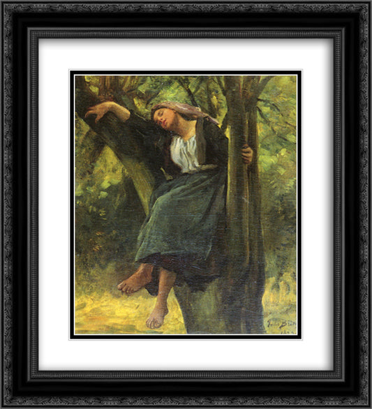 Asleep In The Woods 20x22 Black Ornate Wood Framed Art Print Poster with Double Matting by Breton, Jules