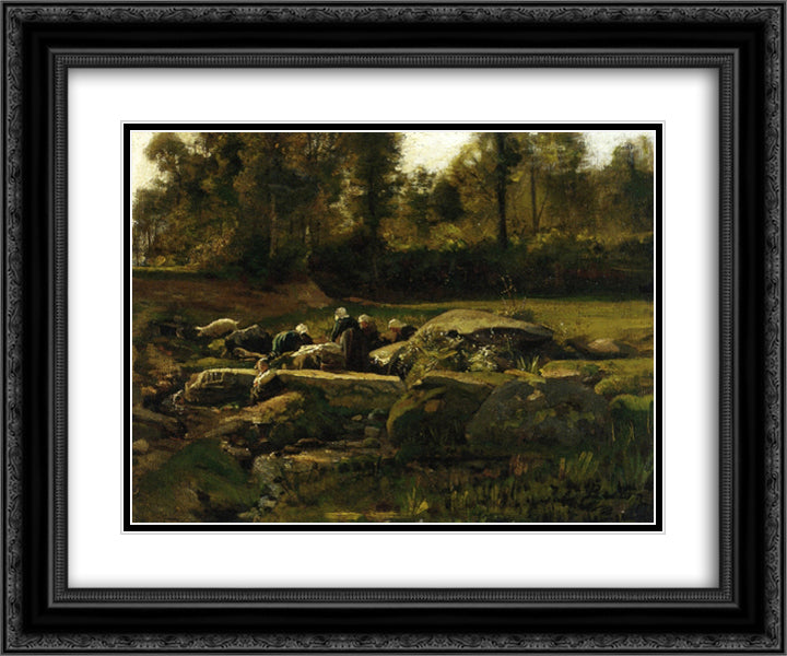 Breton Laundresses at Douarnenez 24x20 Black Ornate Wood Framed Art Print Poster with Double Matting by Breton, Jules