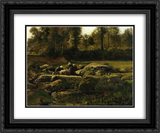 Breton Laundresses at Douarnenez 24x20 Black Ornate Wood Framed Art Print Poster with Double Matting by Breton, Jules