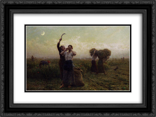 Evening Call 24x18 Black Ornate Wood Framed Art Print Poster with Double Matting by Breton, Jules