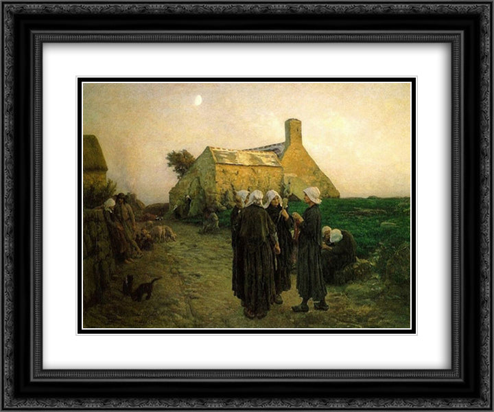 Evening in the Hamlet of Finistere 24x20 Black Ornate Wood Framed Art Print Poster with Double Matting by Breton, Jules