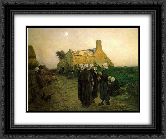 Evening in the Hamlet of Finistere 24x20 Black Ornate Wood Framed Art Print Poster with Double Matting by Breton, Jules