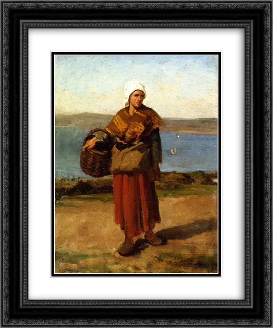 Fisherwoman, Douarnenez 20x24 Black Ornate Wood Framed Art Print Poster with Double Matting by Breton, Jules