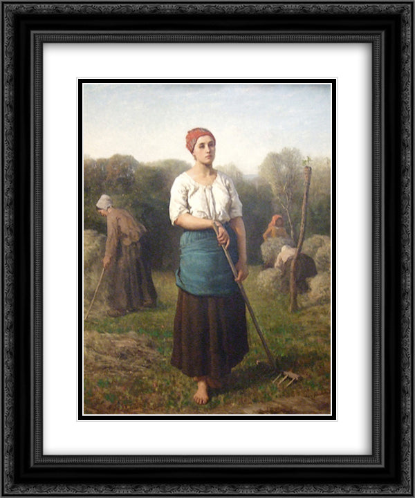 Girl with a Rake 20x24 Black Ornate Wood Framed Art Print Poster with Double Matting by Breton, Jules