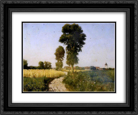 Landscape, Courrieres, France 24x20 Black Ornate Wood Framed Art Print Poster with Double Matting by Breton, Jules
