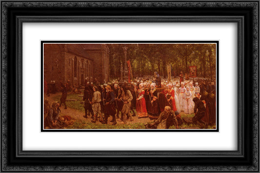 Le Pardon De Kergoat 24x16 Black Ornate Wood Framed Art Print Poster with Double Matting by Breton, Jules