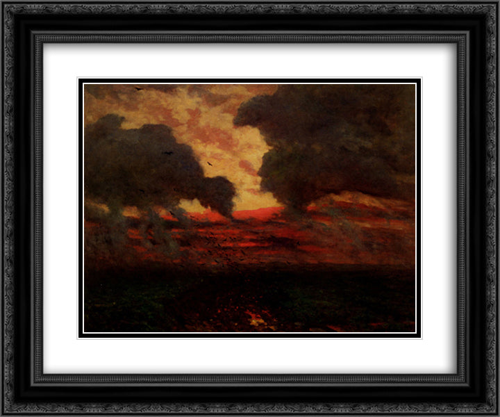 Les Corbeaux, Soir D'Orage 24x20 Black Ornate Wood Framed Art Print Poster with Double Matting by Breton, Jules
