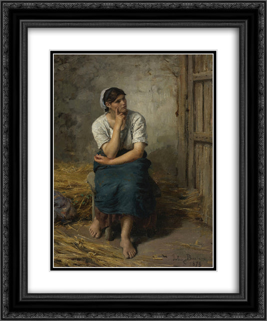 Paysanne au repos 20x24 Black Ornate Wood Framed Art Print Poster with Double Matting by Breton, Jules