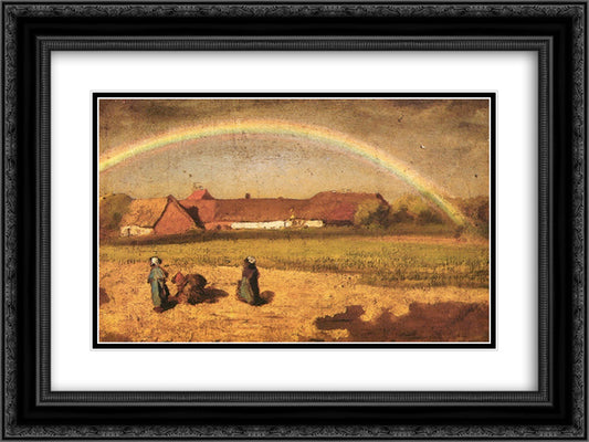 Rainbow in Courrieres 24x18 Black Ornate Wood Framed Art Print Poster with Double Matting by Breton, Jules