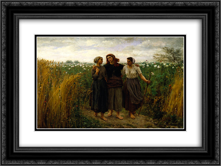Returning from the Fields 24x18 Black Ornate Wood Framed Art Print Poster with Double Matting by Breton, Jules