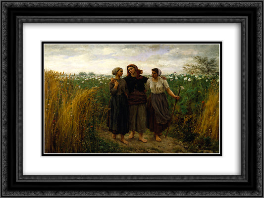 Returning from the Fields 24x18 Black Ornate Wood Framed Art Print Poster with Double Matting by Breton, Jules