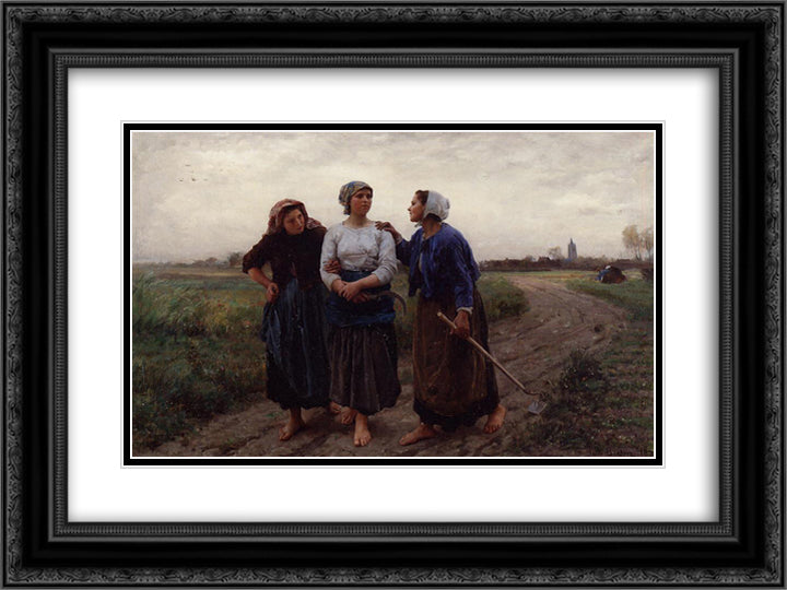 Setting out for the Fields 24x18 Black Ornate Wood Framed Art Print Poster with Double Matting by Breton, Jules