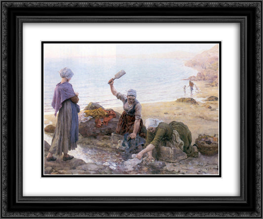 Souvenir de dour Amenez 24x20 Black Ornate Wood Framed Art Print Poster with Double Matting by Breton, Jules