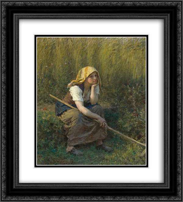 Summer 20x22 Black Ornate Wood Framed Art Print Poster with Double Matting by Breton, Jules
