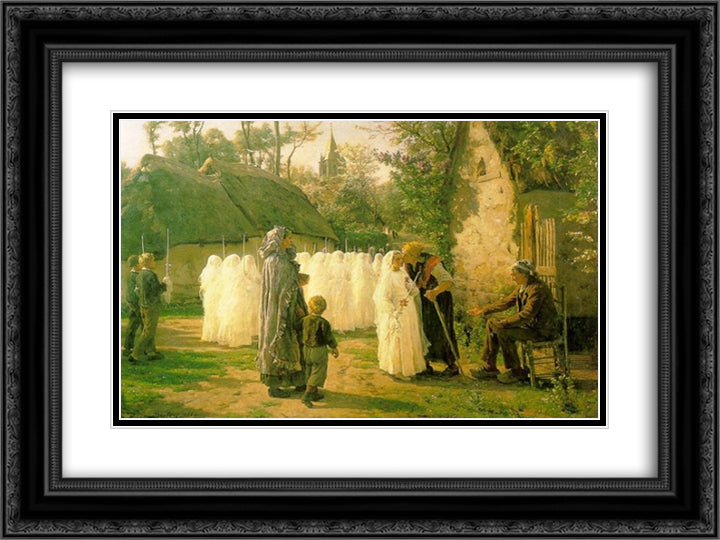 The Communicants 24x18 Black Ornate Wood Framed Art Print Poster with Double Matting by Breton, Jules