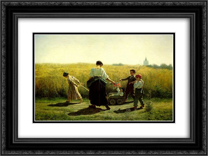 The Departure for the Fields 24x18 Black Ornate Wood Framed Art Print Poster with Double Matting by Breton, Jules