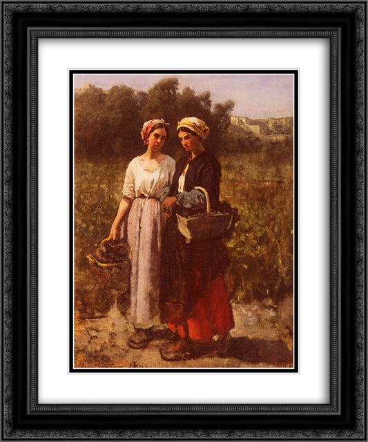 The Grape Harvest at the Chateau-Lagrange 20x24 Black Ornate Wood Framed Art Print Poster with Double Matting by Breton, Jules