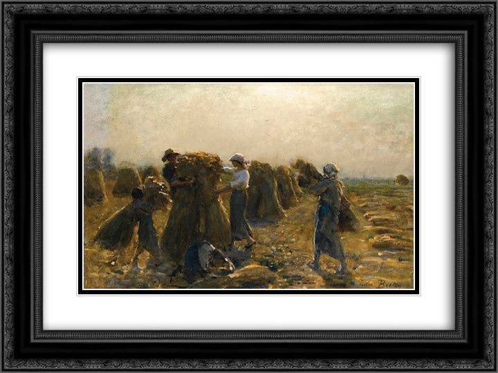 The Harvest 24x18 Black Ornate Wood Framed Art Print Poster with Double Matting by Breton, Jules