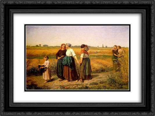 The Reapers 24x18 Black Ornate Wood Framed Art Print Poster with Double Matting by Breton, Jules