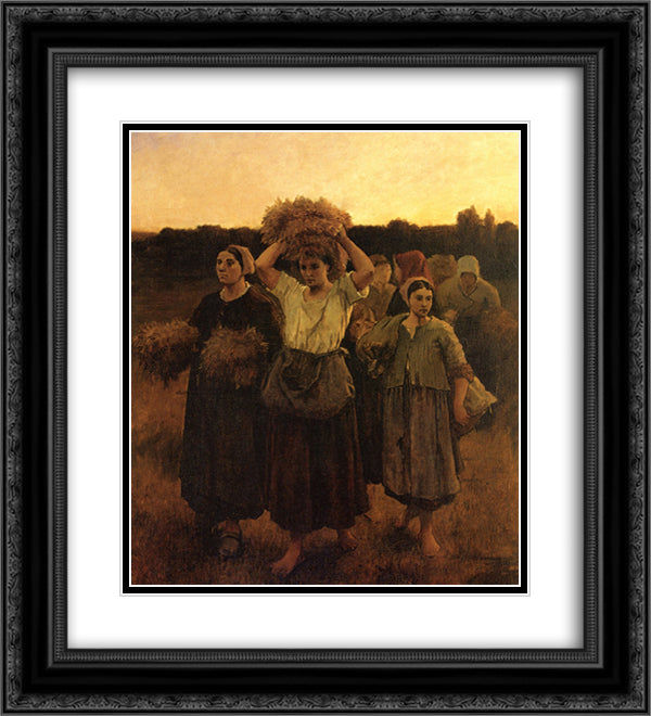 The Recall of the Gleaners (study) 20x22 Black Ornate Wood Framed Art Print Poster with Double Matting by Breton, Jules