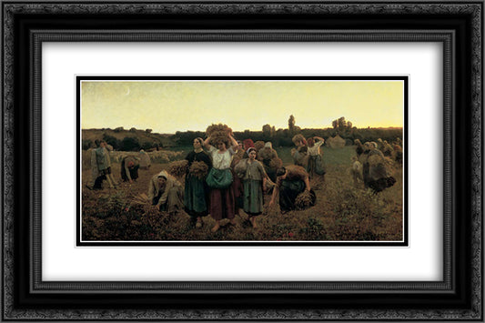 The Recall of the Gleaners 24x16 Black Ornate Wood Framed Art Print Poster with Double Matting by Breton, Jules