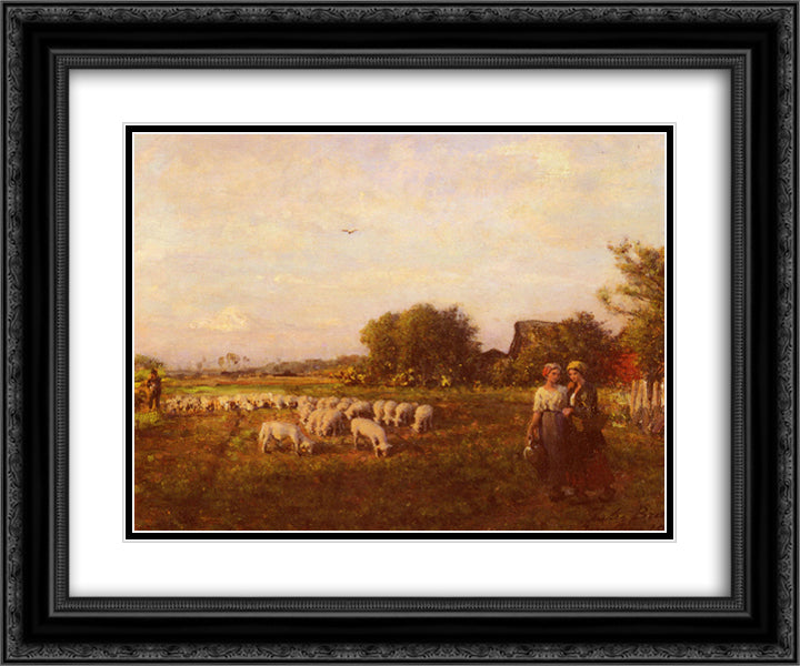 The Shepherd 24x20 Black Ornate Wood Framed Art Print Poster with Double Matting by Breton, Jules