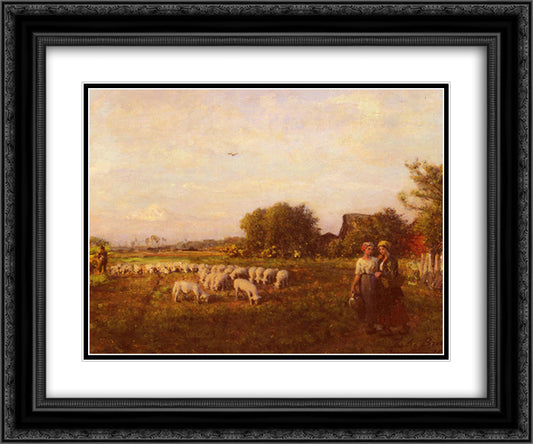 The Shepherd 24x20 Black Ornate Wood Framed Art Print Poster with Double Matting by Breton, Jules