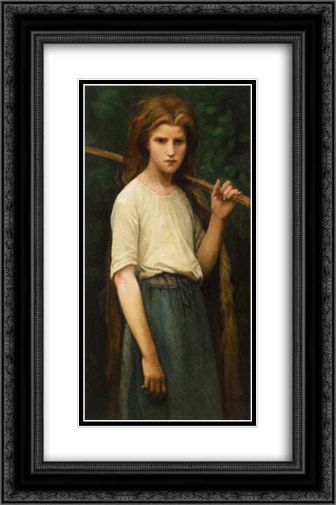The Shepherdess 16x24 Black Ornate Wood Framed Art Print Poster with Double Matting by Breton, Jules