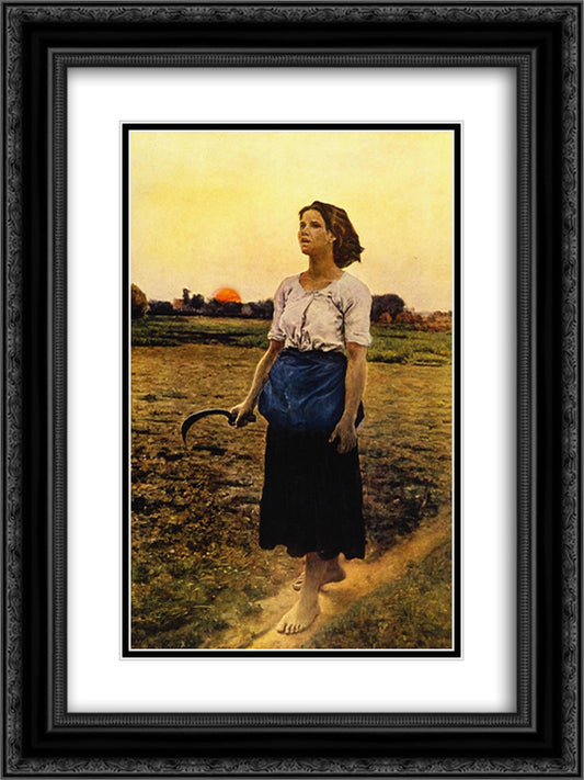 The Song of the Lark 18x24 Black Ornate Wood Framed Art Print Poster with Double Matting by Breton, Jules