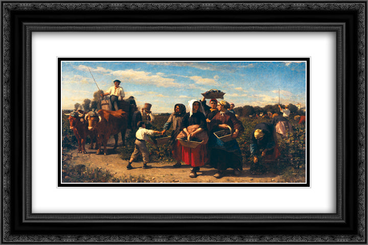 The Vintage at Chateau Lagrange 24x16 Black Ornate Wood Framed Art Print Poster with Double Matting by Breton, Jules