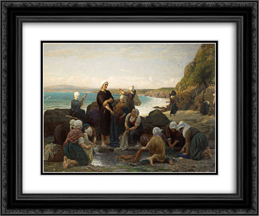 The Washerwomen of the Breton Coast 24x20 Black Ornate Wood Framed Art Print Poster with Double Matting by Breton, Jules
