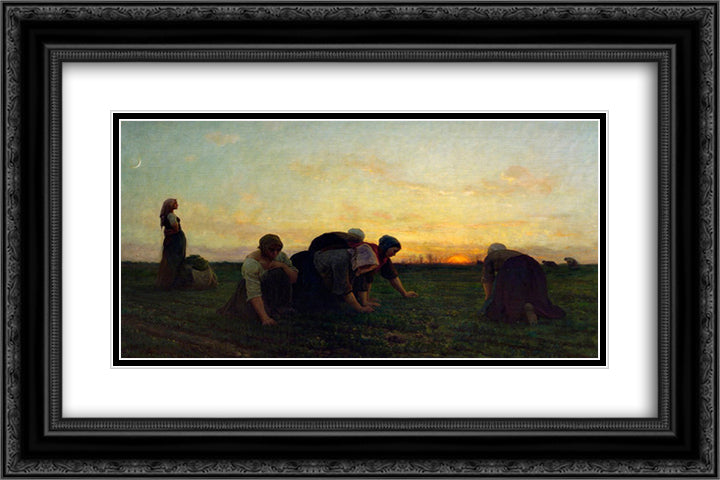 The Weeders 24x16 Black Ornate Wood Framed Art Print Poster with Double Matting by Breton, Jules