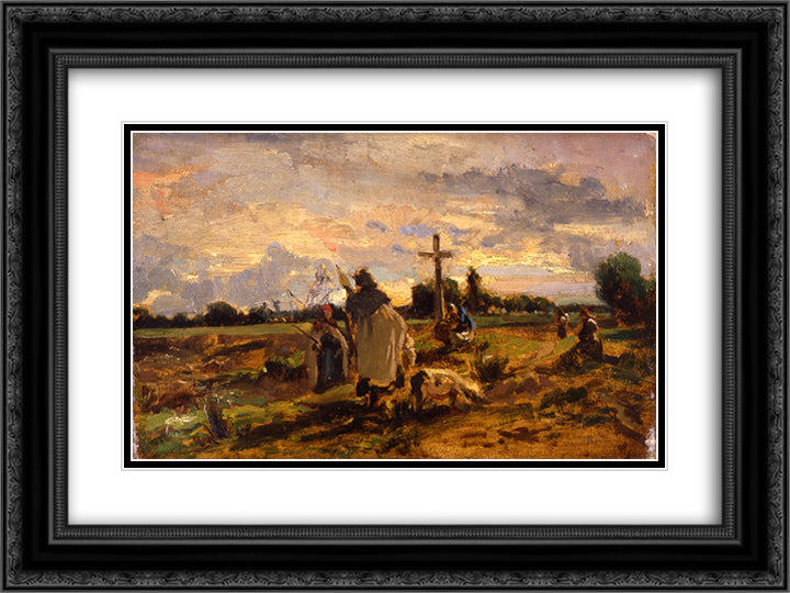 Untitled 24x18 Black Ornate Wood Framed Art Print Poster with Double Matting by Breton, Jules