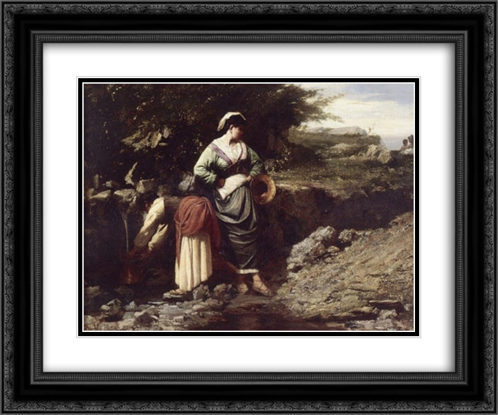 Water Carriers 24x20 Black Ornate Wood Framed Art Print Poster with Double Matting by Breton, Jules