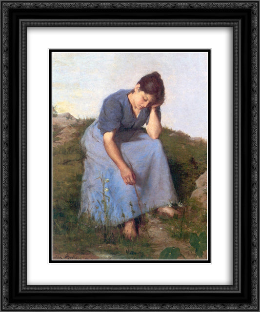 Young Woman in a Field 20x24 Black Ornate Wood Framed Art Print Poster with Double Matting by Breton, Jules