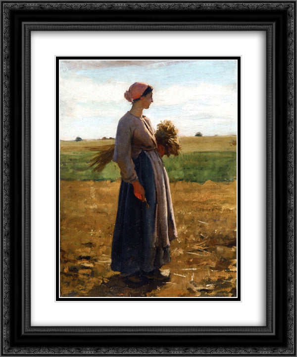 Young Woman in the Fields 20x24 Black Ornate Wood Framed Art Print Poster with Double Matting by Breton, Jules