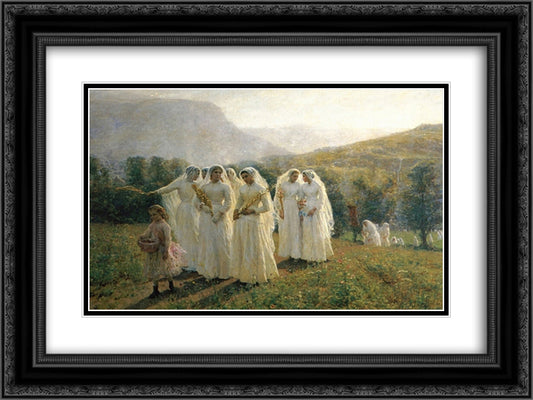 Young Women Going to a Procession 24x18 Black Ornate Wood Framed Art Print Poster with Double Matting by Breton, Jules