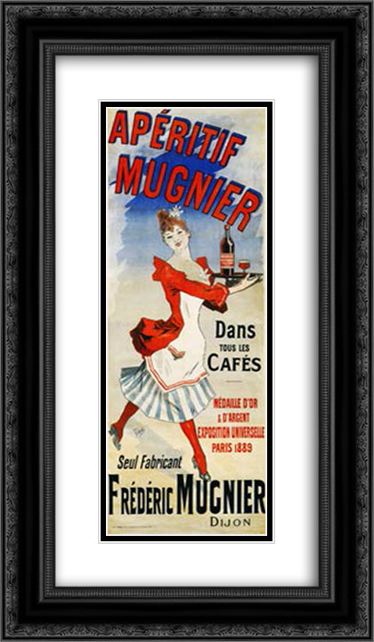 Aperitif Mugnier, Dijon 14x24 Black Ornate Wood Framed Art Print Poster with Double Matting by Cheret, Jules
