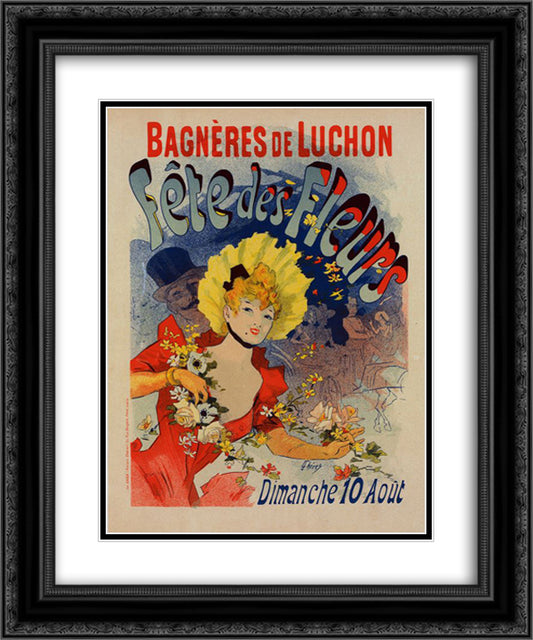 Bagneres de Luchon, Fetes des Fleurs 20x24 Black Ornate Wood Framed Art Print Poster with Double Matting by Cheret, Jules